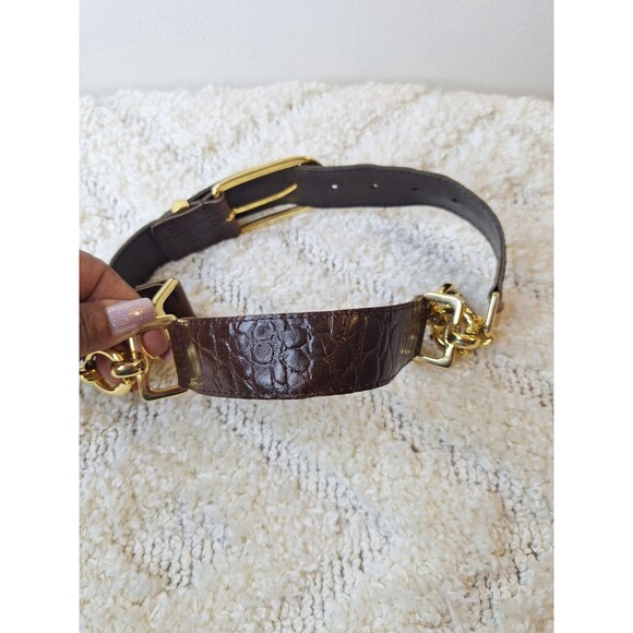 THE LIMITED Brown Croc Leather Chunky Chain Belt Women's Small Made In Italy - Picture 7 of 7